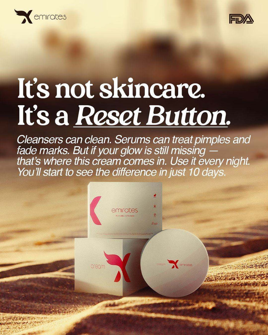 Cream X Emirates luxury face whitening cream with camel milk, saffron, and gold particles for brightening and nourishing skin.