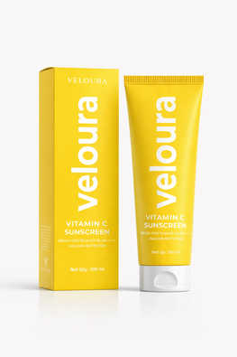 Veloura Vitamin C sunscreen bottle on white background