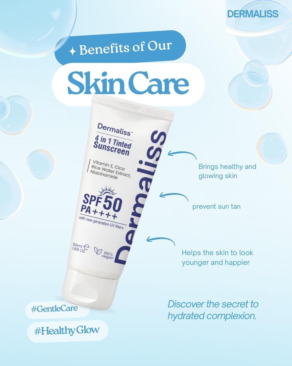 Dermaliss 4 in 1 tinted sunscreen tube with SPF 30