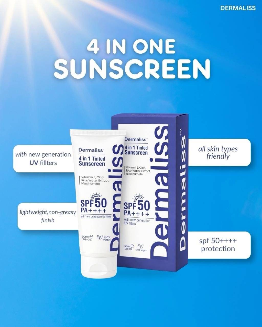 Dermaliss 4 in 1 tinted sunscreen with SPF 30 and hydrating formula