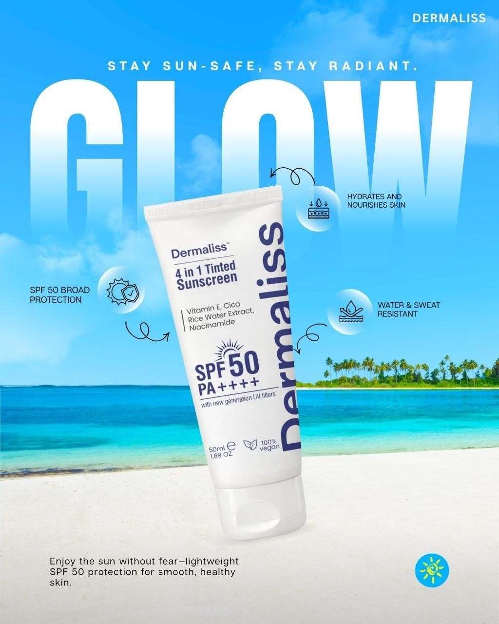 Dermaliss 4 in 1 tinted sunscreen tube with SPF 30