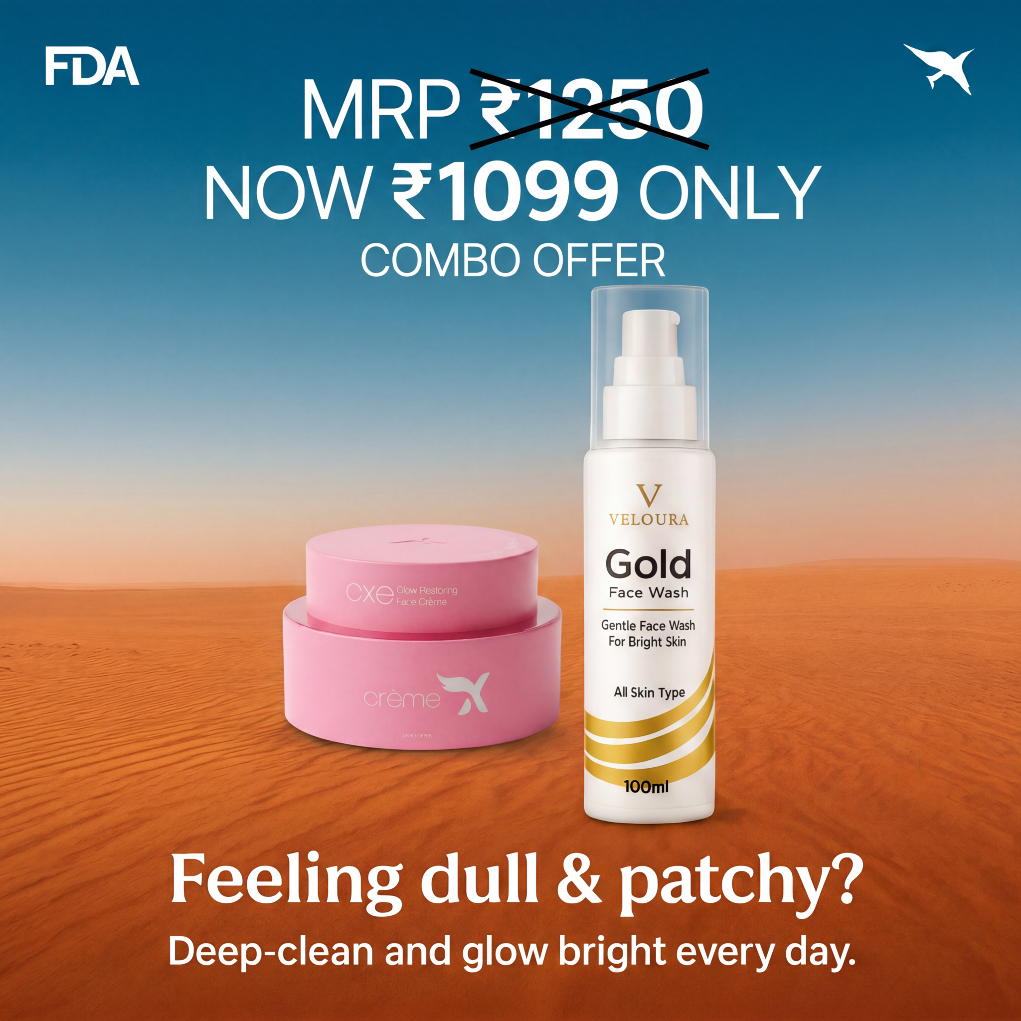 Xemirates Face Cream and Veloura Gold Facewash skincare combo