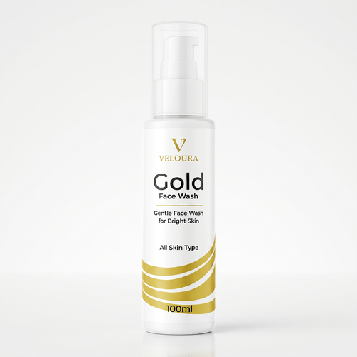Veloura Gold Facewash tube with gold accents for deep cleansing and oil control