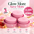 Whitening Cream bundle with three pink Xemirates jars, featuring smooth round containers and white branding