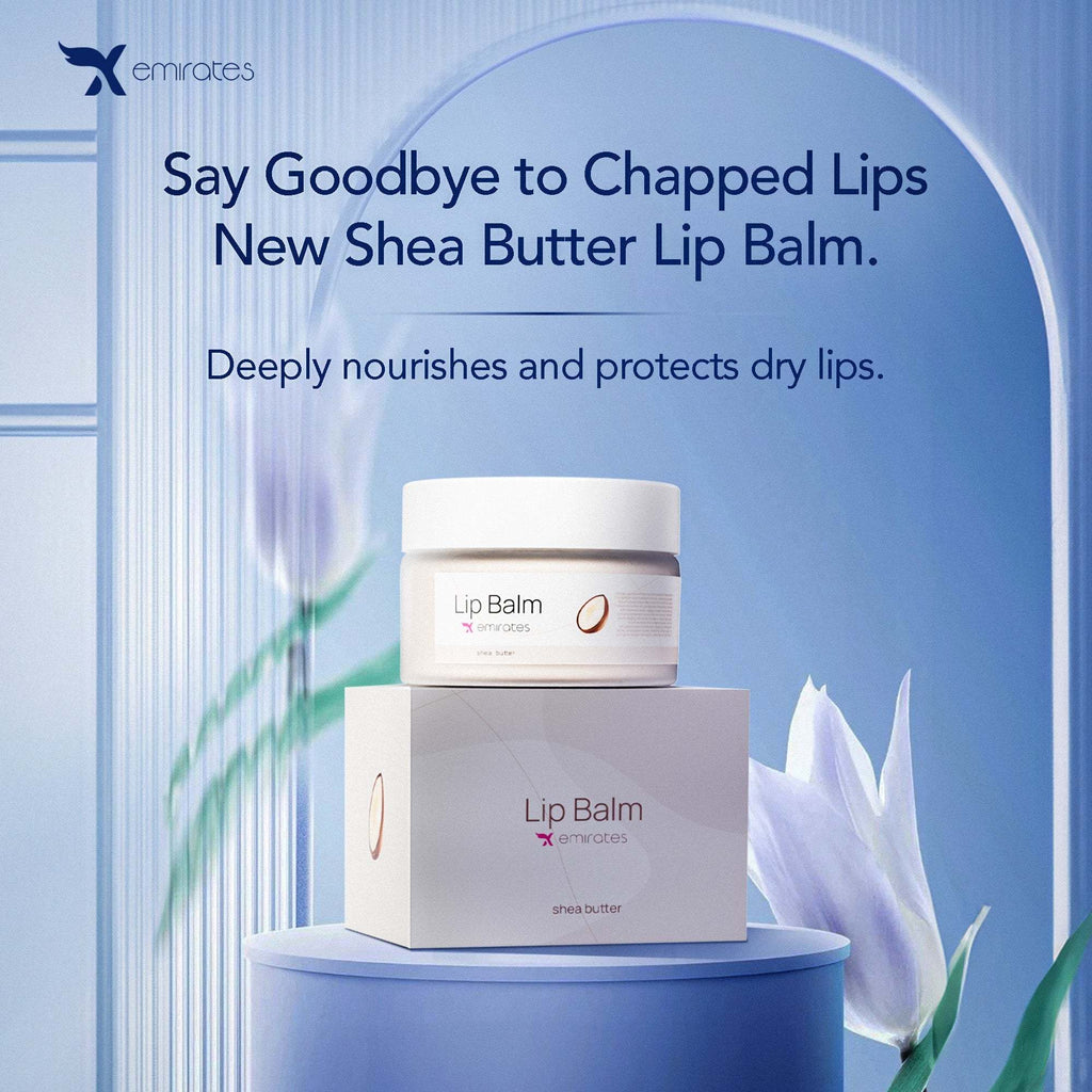 X Emirates Lip Balm with shea butter for deep hydration and protection against chapped lips