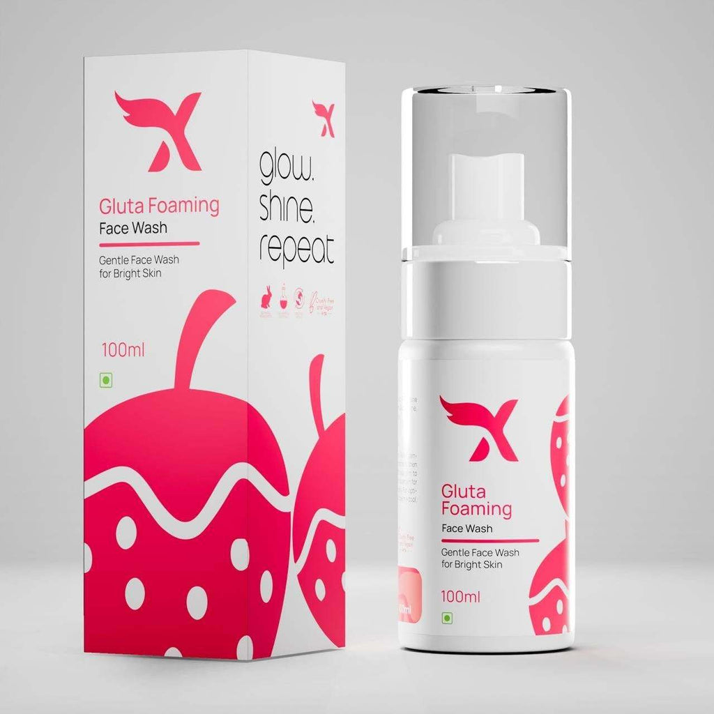 Xemirates Gluta Glow Foaming Face Wash with glutathione for brightening, deep cleansing, and gentle hydration, 100ml bottle with box packaging
