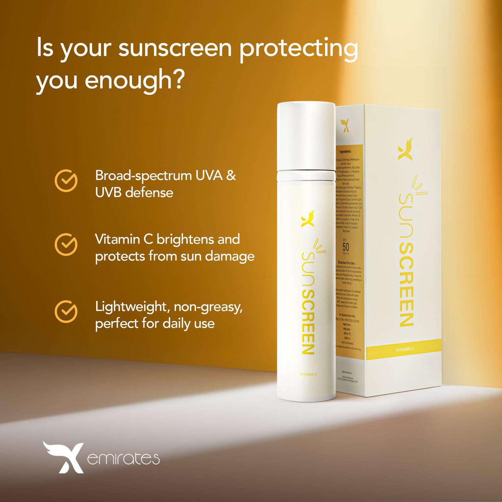 Xemirates Sunscreen + Moisturizer SPF 50 bottle with hydrating formula