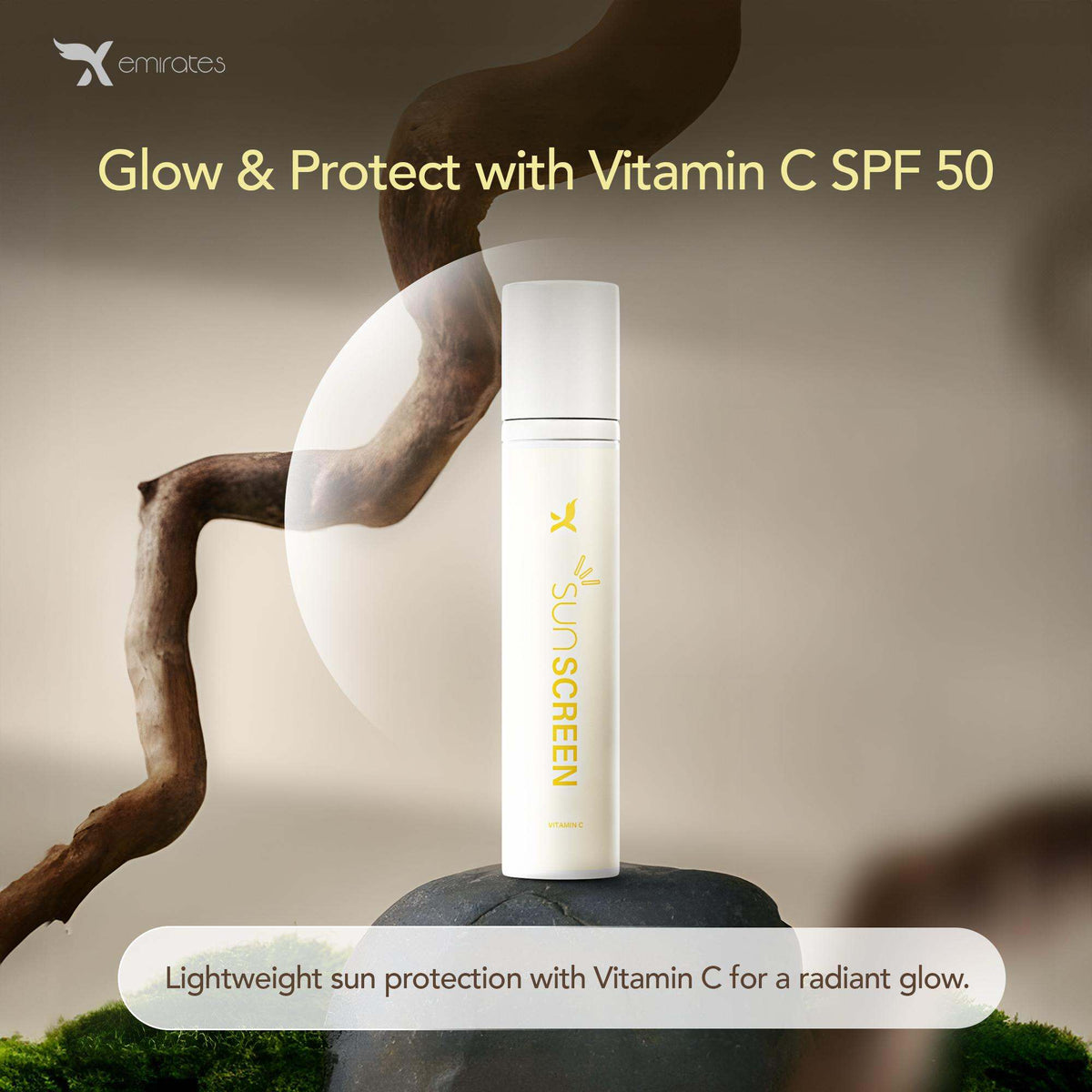 Xemirates Sunscreen + Moisturizer SPF 50 bottle with hydrating and broad-spectrum sun protection features